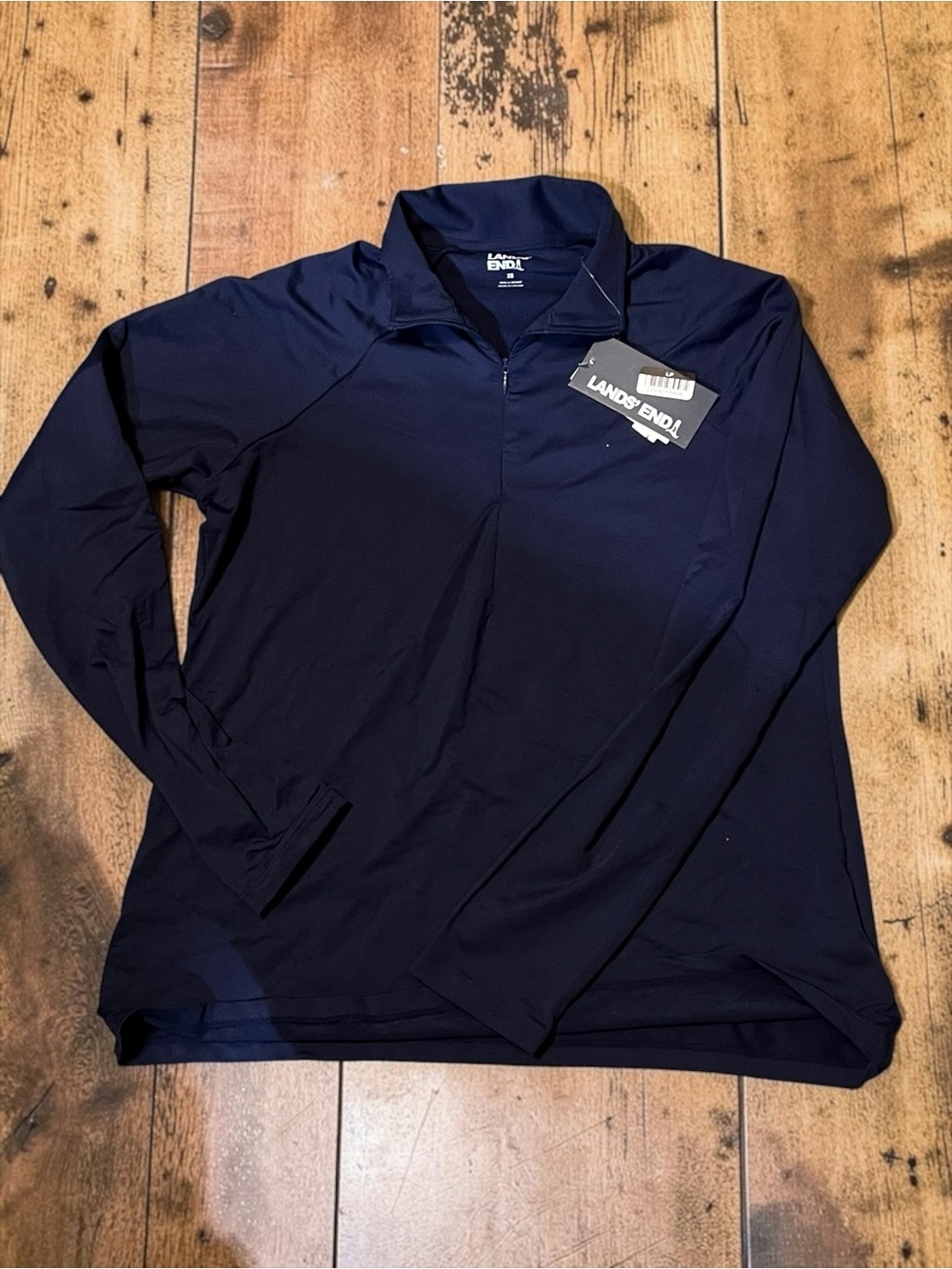 Lands' End Navy Long-Sleeve Zip Sun Shirt